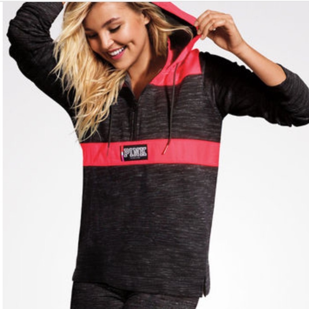 Victoria’s Secret Pink Perfect Half Zip Track Jacket Gray and Pink - Size Small